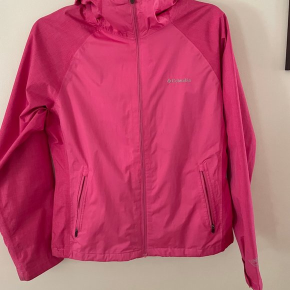 Columbia rain jacket 2 tone pink Omni-tech waterproof girls size M - Picture 2 of 10